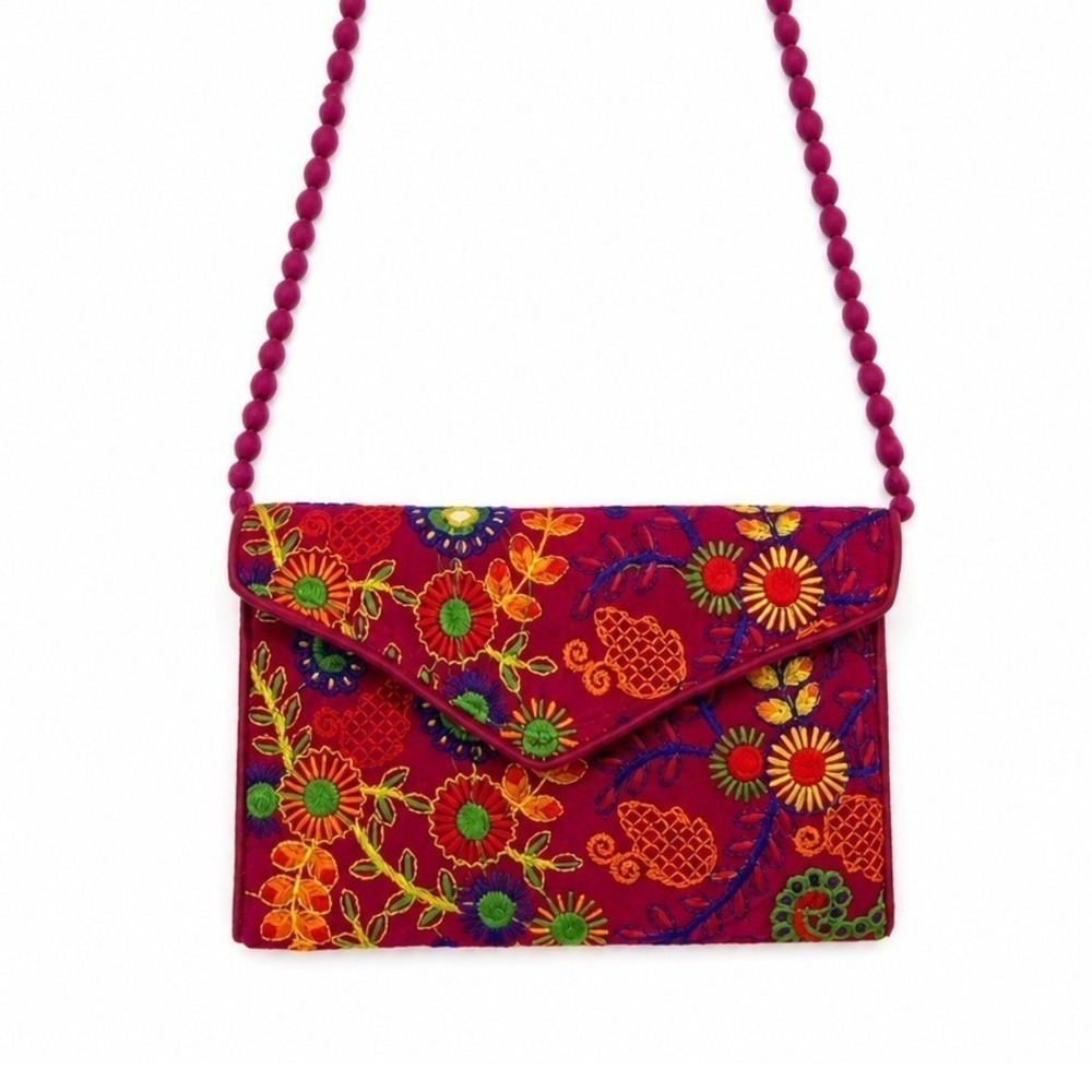 Crossbody Bag Women Small Magenta Floral Paisley Embroidered Boho